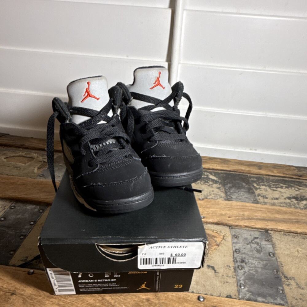 Jordan Air Jordan 5 Retro BT Black Metallic Silver Suede Baby Sneaker 7C 440890…